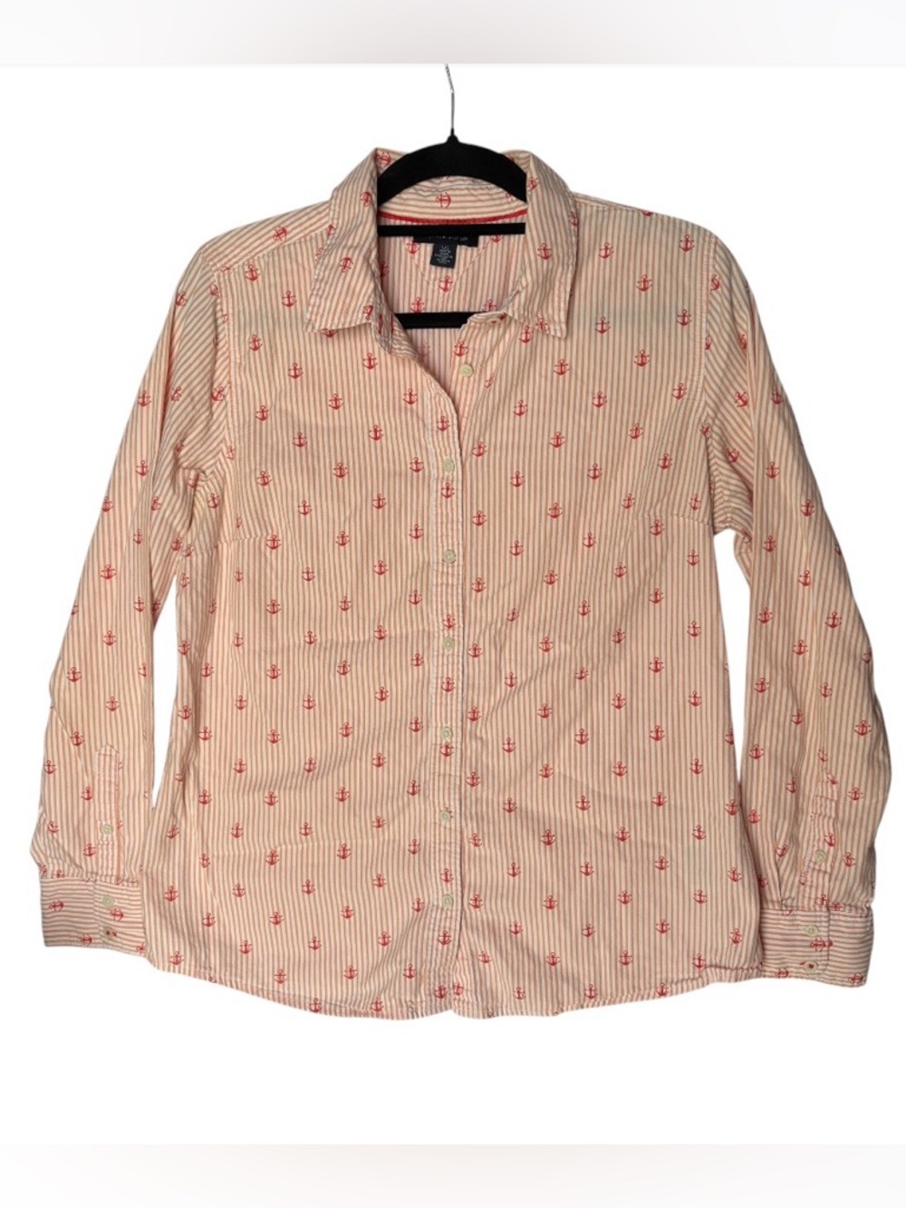 Tommy Hilfiger Women's Anchor Shirt Pink Stripes Nautical Boat Pattern Size Lg